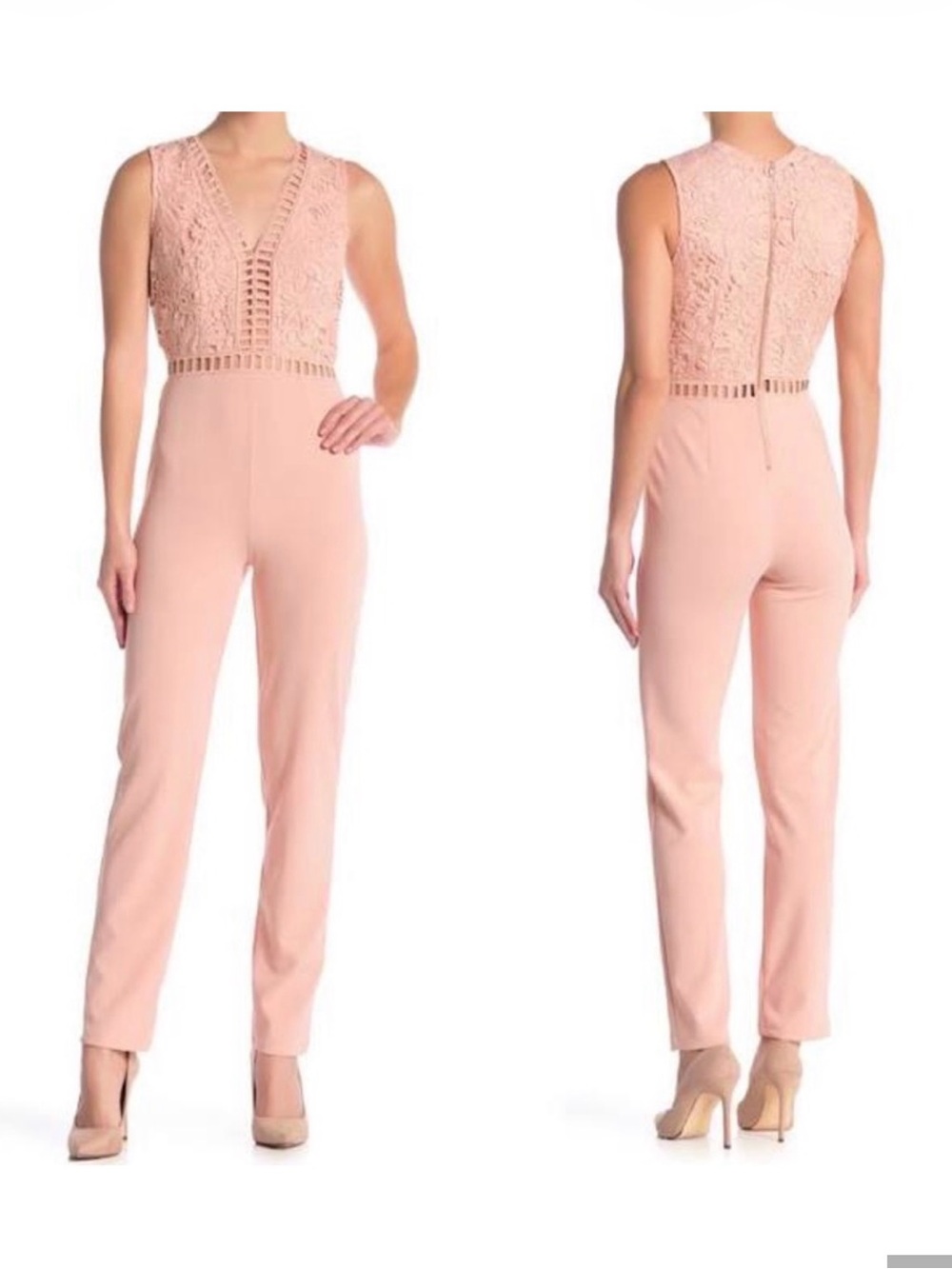 LOVE X DESIGN Sleeveless Blush Lace Jumpsuit